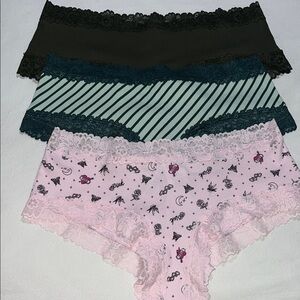 PINK Victoria's Secret Lace Trim Cheeky Ribbed Cotton Panty Set